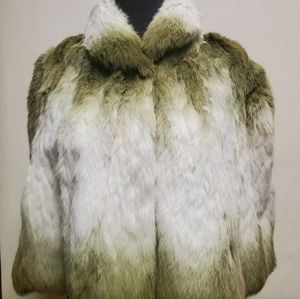 Vintage Green White Dyed Genuine Rabbit Fur Cape